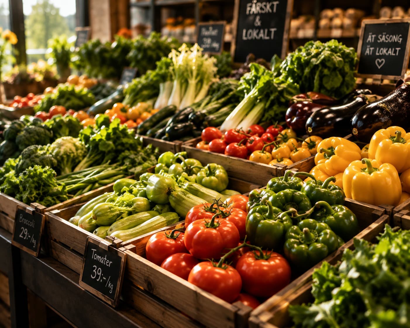 Colorful vegetables and fruits display